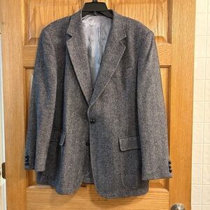 WARREN SCOTT MENS BLACK HERRINGBONE 100% WOOL TWEED SPORT COAT BLAZER JACKET 44R